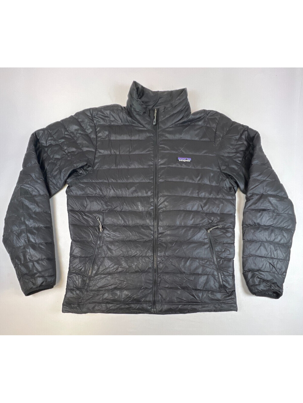 Patagonia Men M Black Down Puffer Jacket Full Zip Quilted Outerwear Coat